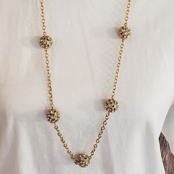 J.Crew Necklace, Gold Tone with Diamond Ball Detail - Picture 3 of 7